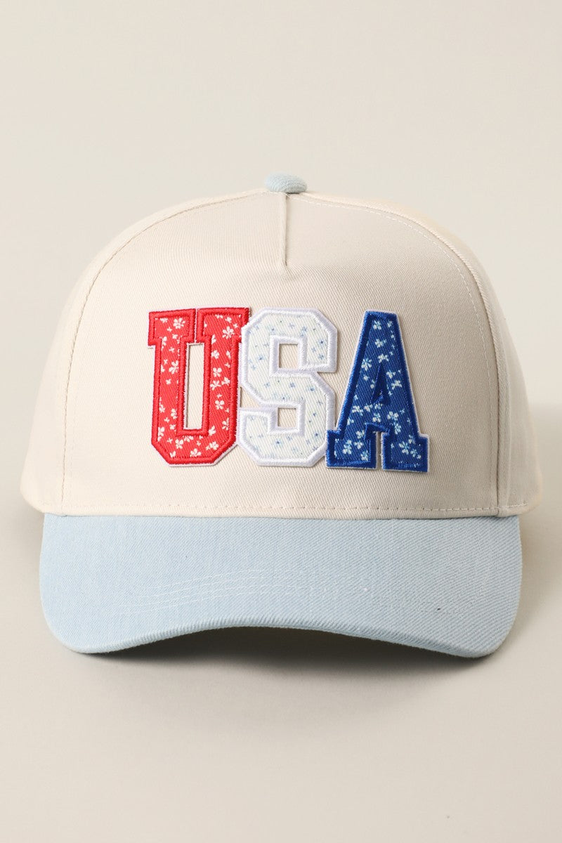 USA floral patch canvas trucker hat for women's