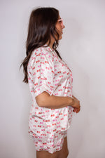 pink red xoxo satin pajama set