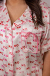 pink red xoxo satin pajama set