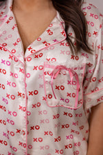 pink red xoxo satin pajama set