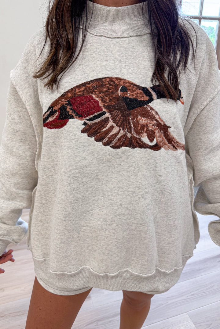 Mallard Embroidered Grey Mock Neck Sweatshirt