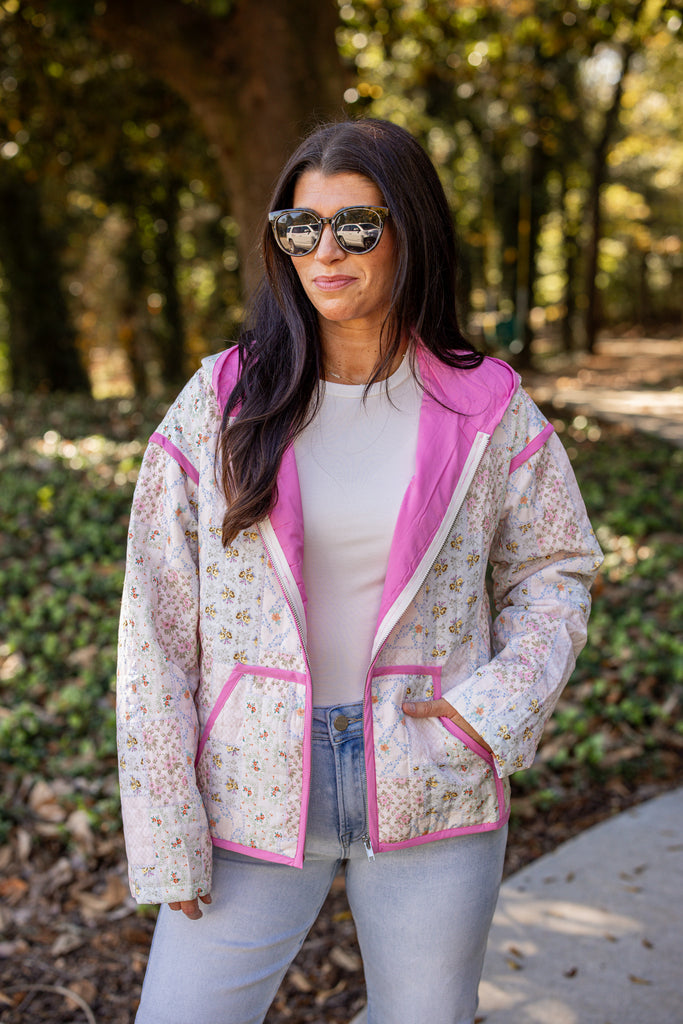 Viral Floral Quilted Hooded Jacket – Purple Door Boutique