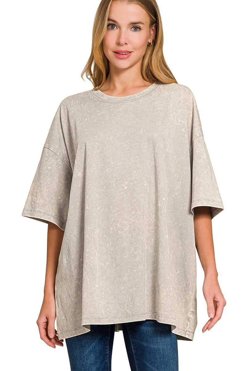 up close view of Zenana washed sleet boyfriend tee