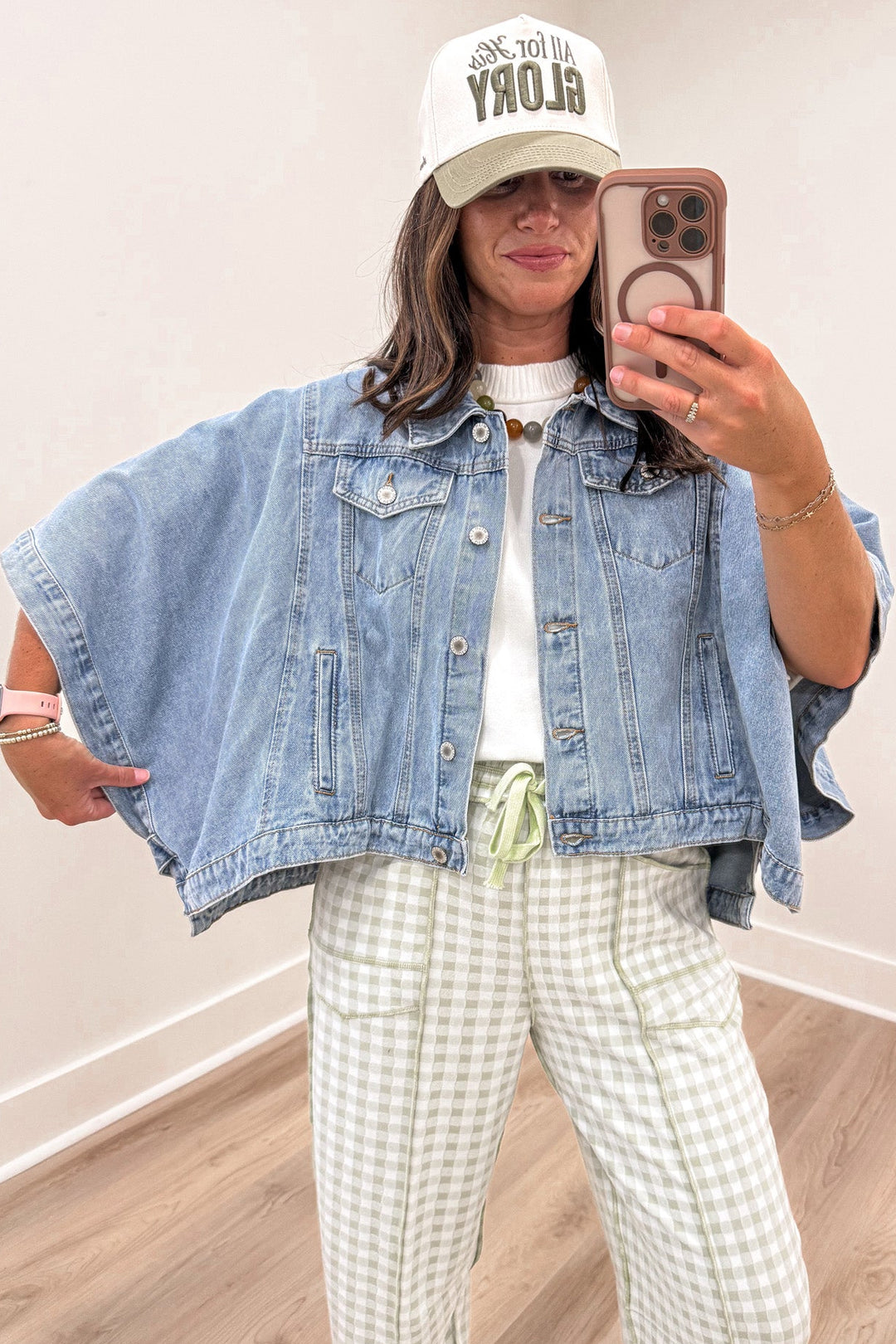 solid washed blue denim button front short drape sleeve relaxed fit poncho style jacket