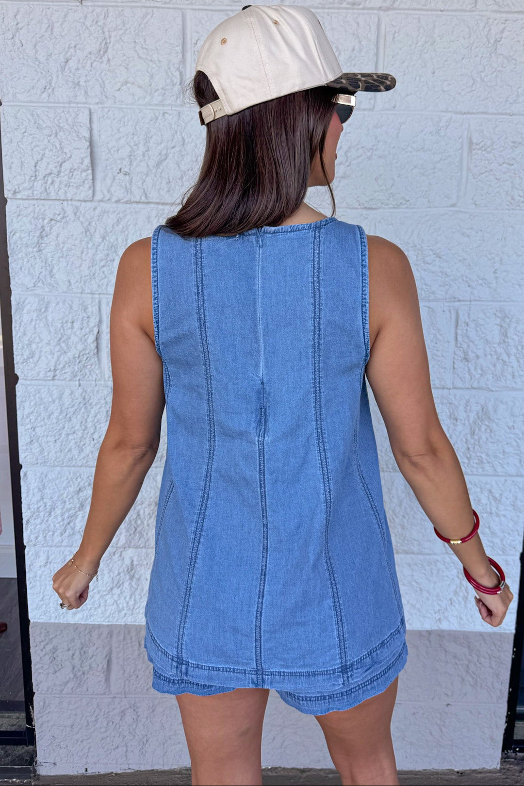 washed blue denim cotton set with back zipper closure top