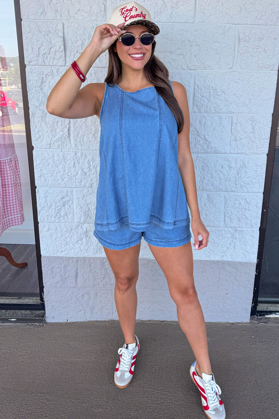 washed blue denim top and shorts cotton set
