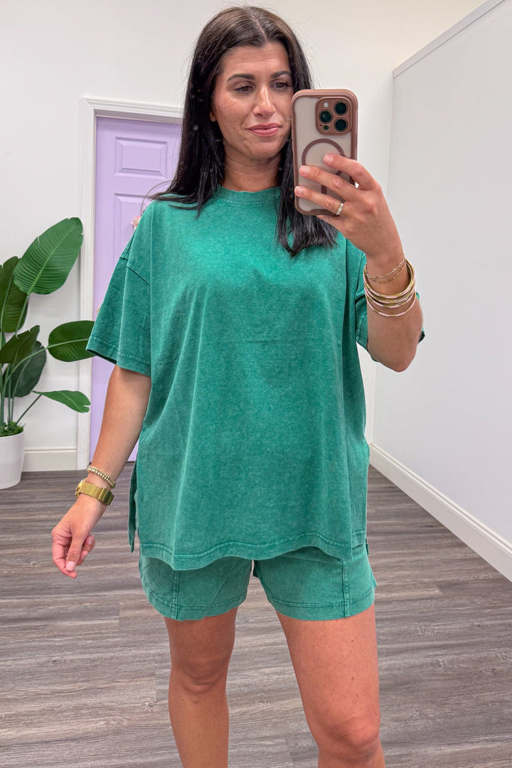 mineral washed solid kelly green oversized top