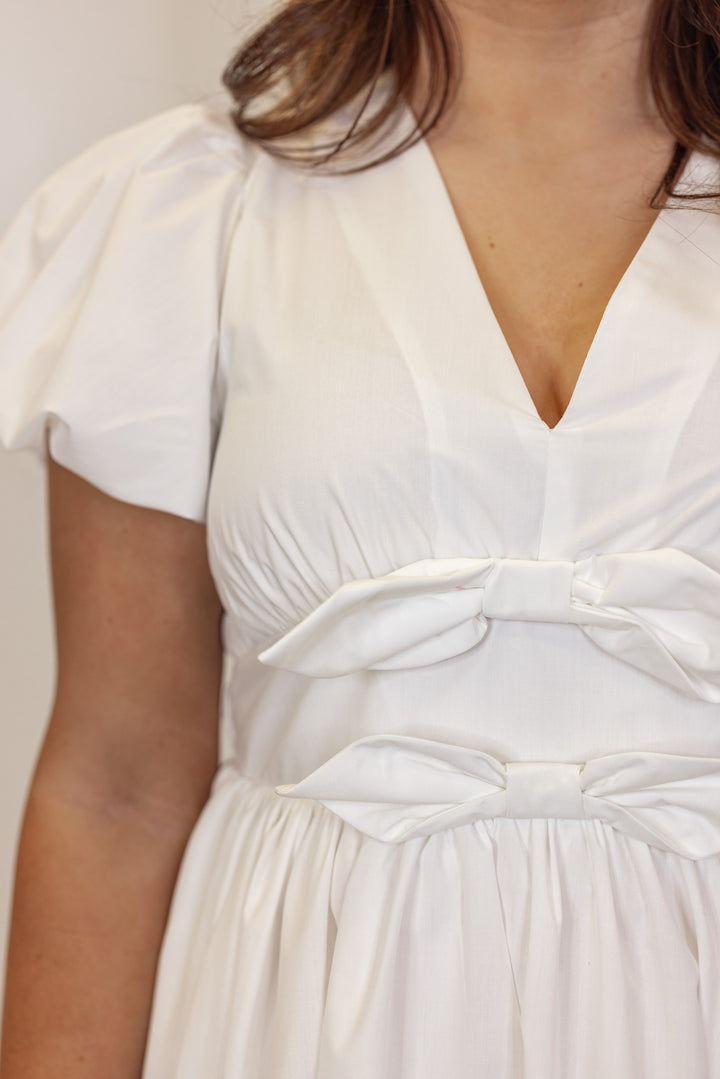 white bow empire waist babydoll dress