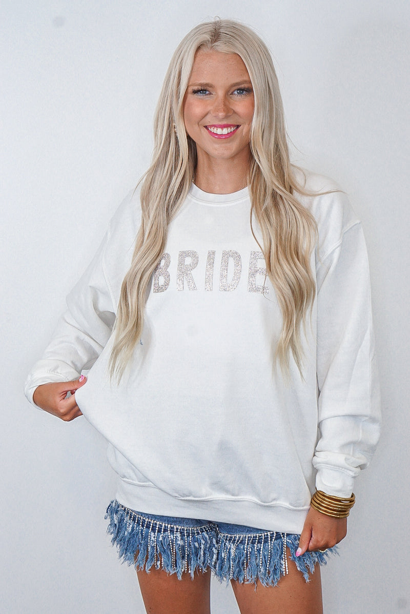 bride white rhinestone sweatshirt