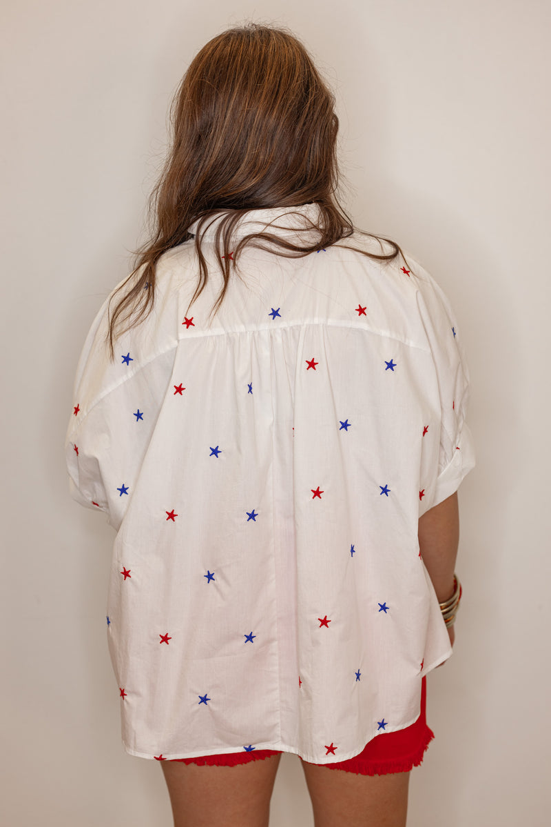 white star embroidered button down shirt 