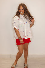 white star embroidered button down shirt 