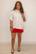 white star embroidered button down shirt 