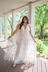 bridal white floral sheer applique maxi dress