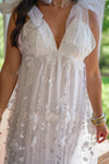 bridal white floral sheer applique maxi dress