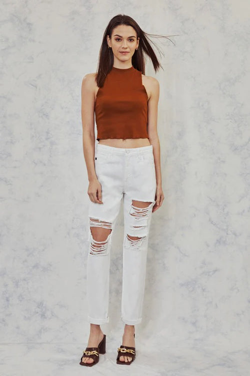 Kan Can white denim distressed jeans