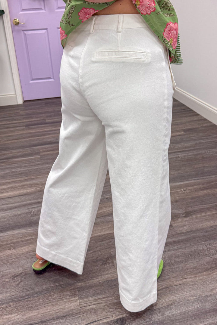 off white scallop detail twill denim wide leg pants back view