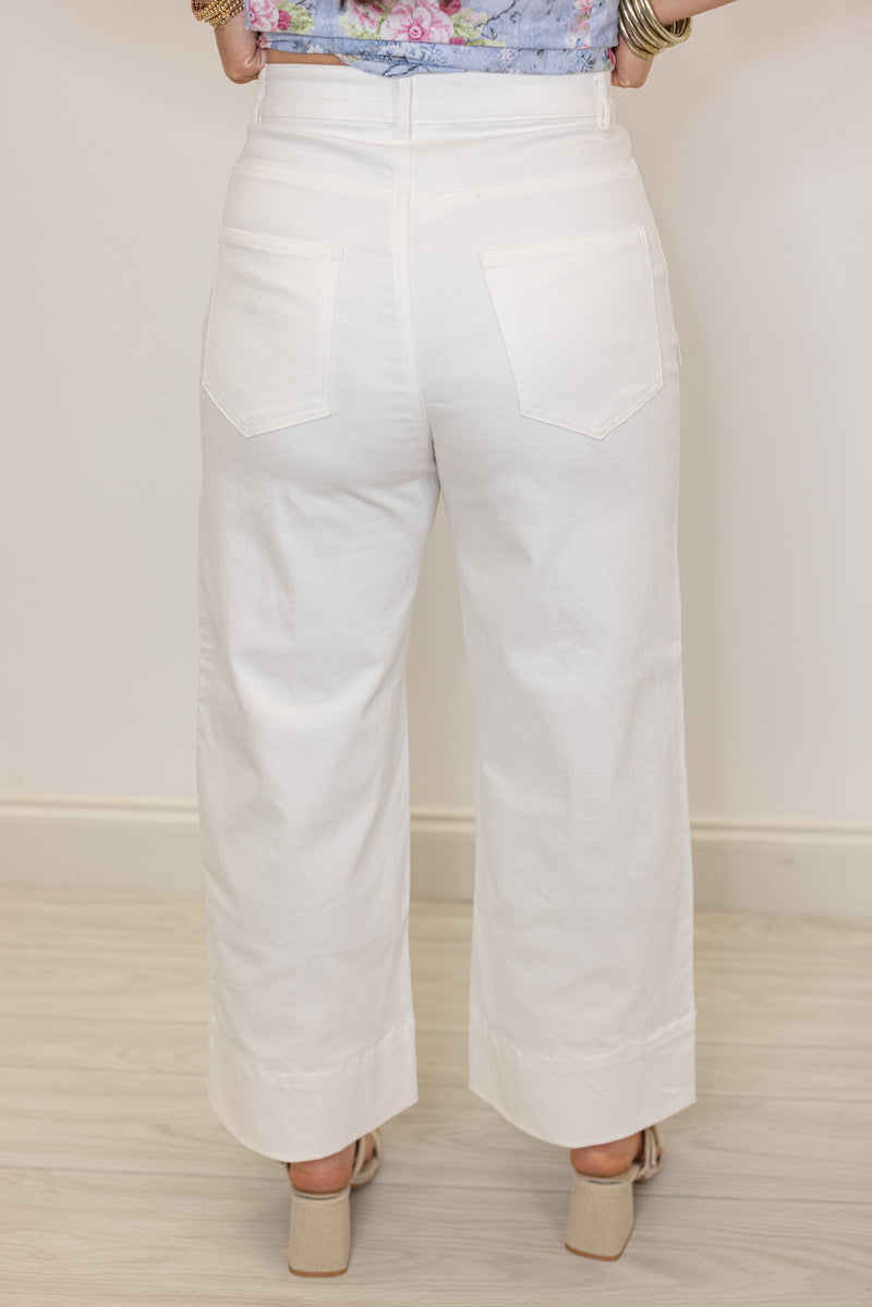 white wide leg denim pants