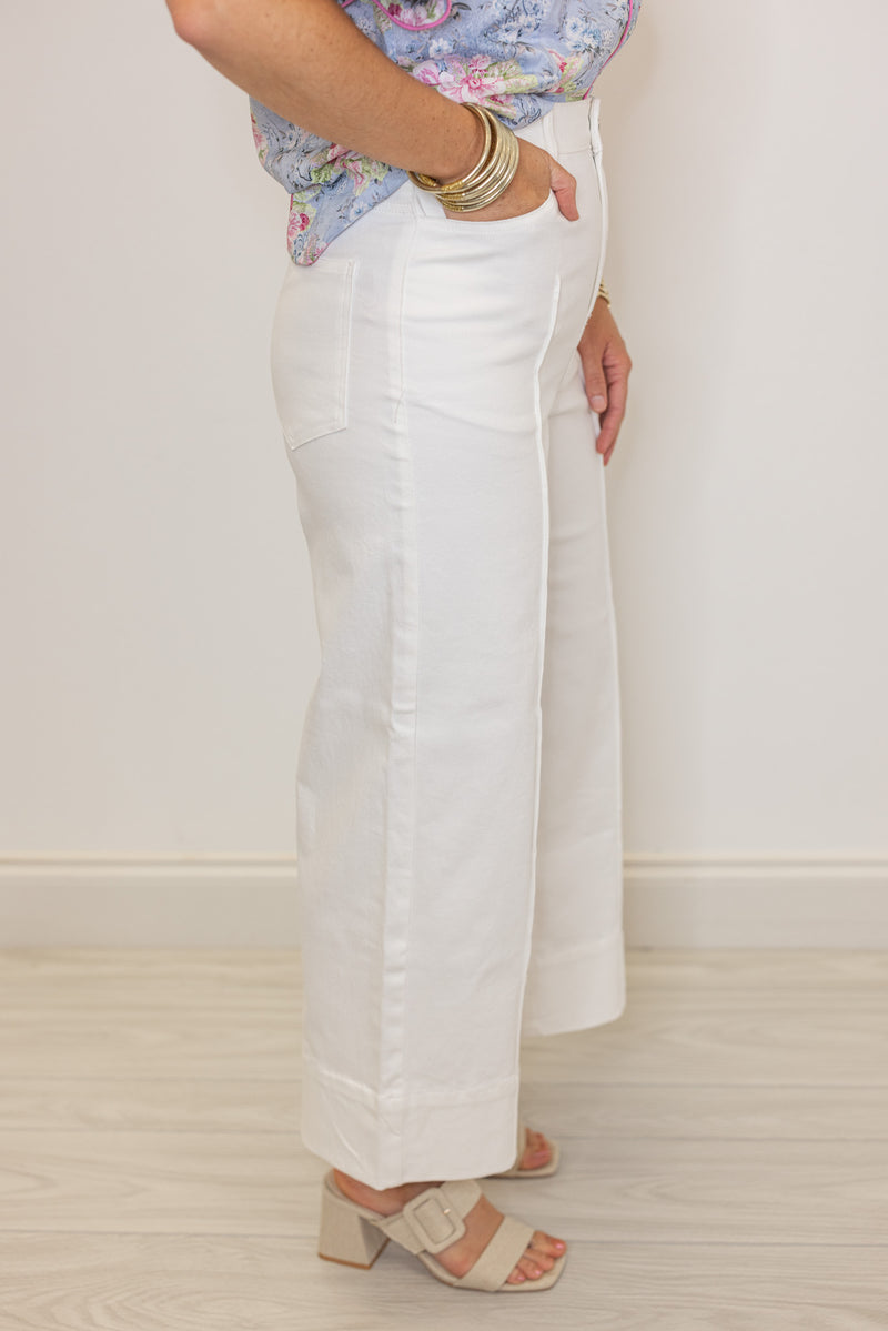 white wide leg denim pants