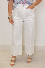 white wide leg denim pants
