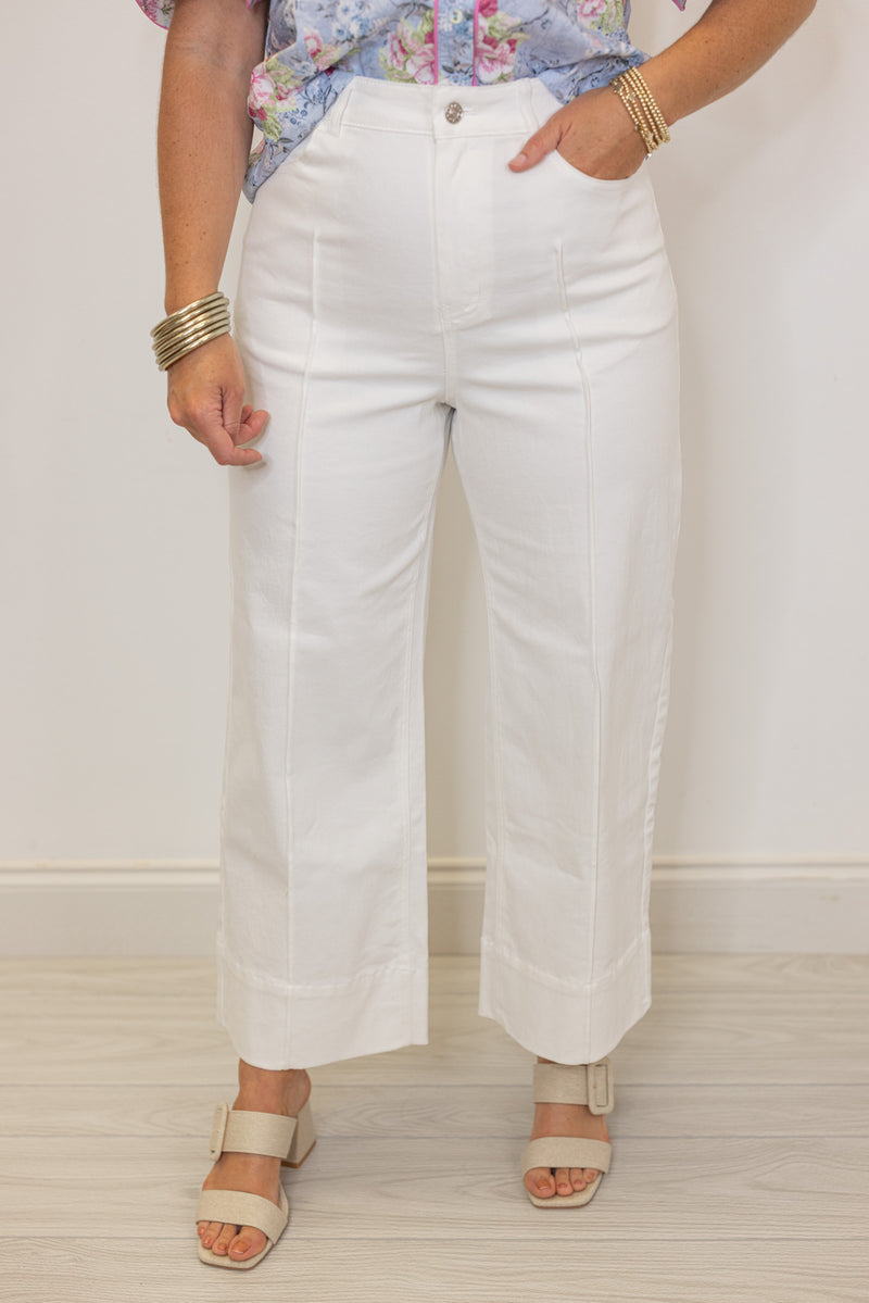 white wide leg denim pants