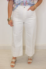 white wide leg denim pants