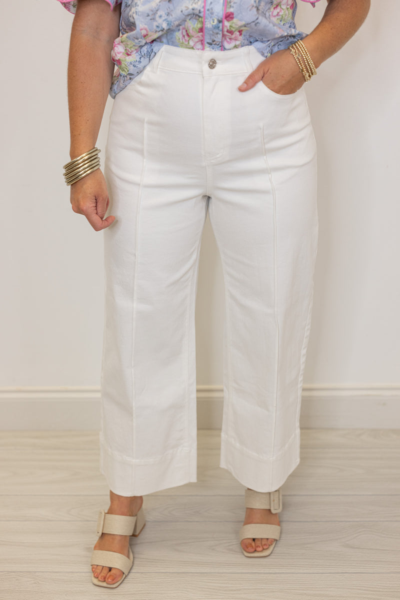 white wide leg denim pants