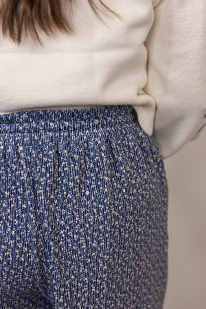 cotton blue floral wide leg pant