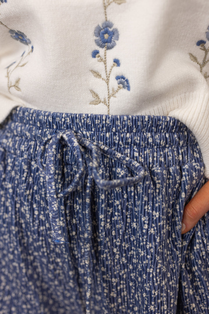 cotton blue floral wide leg pant