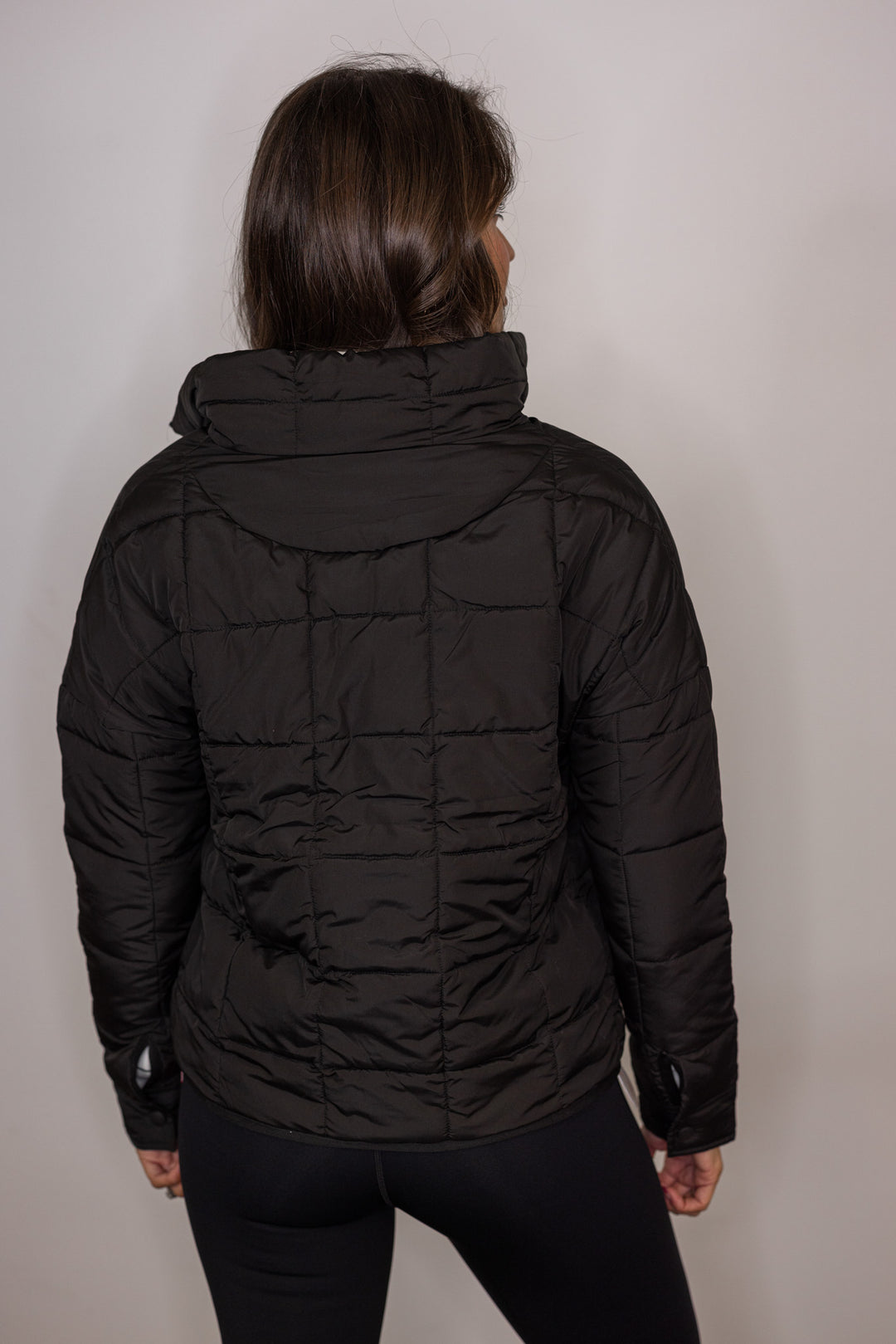 women's black quilted puffer jacket