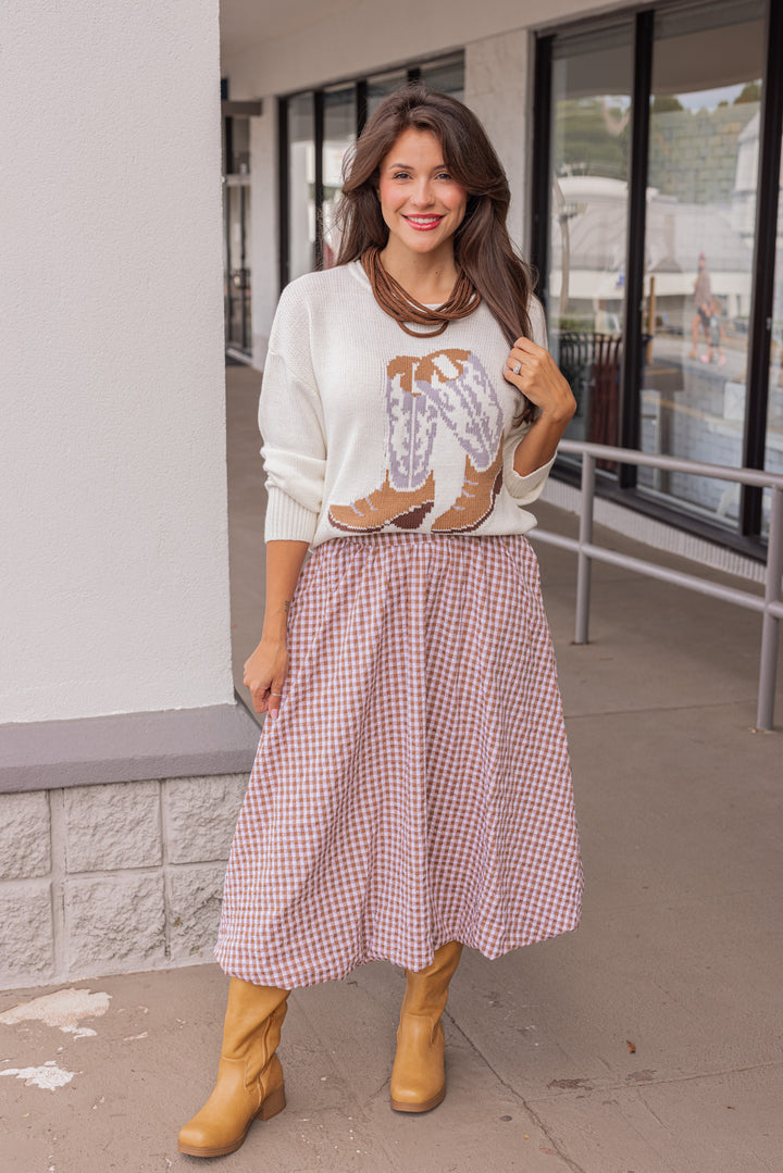 Cowboy Up Ivory Boot Sweater