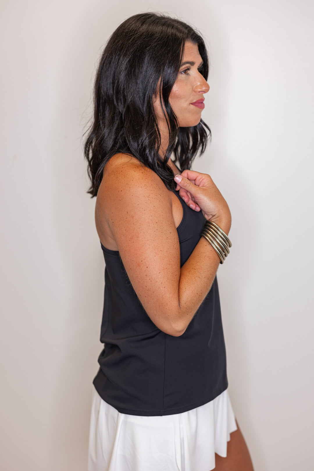 Mono B black racerback activewear tank side