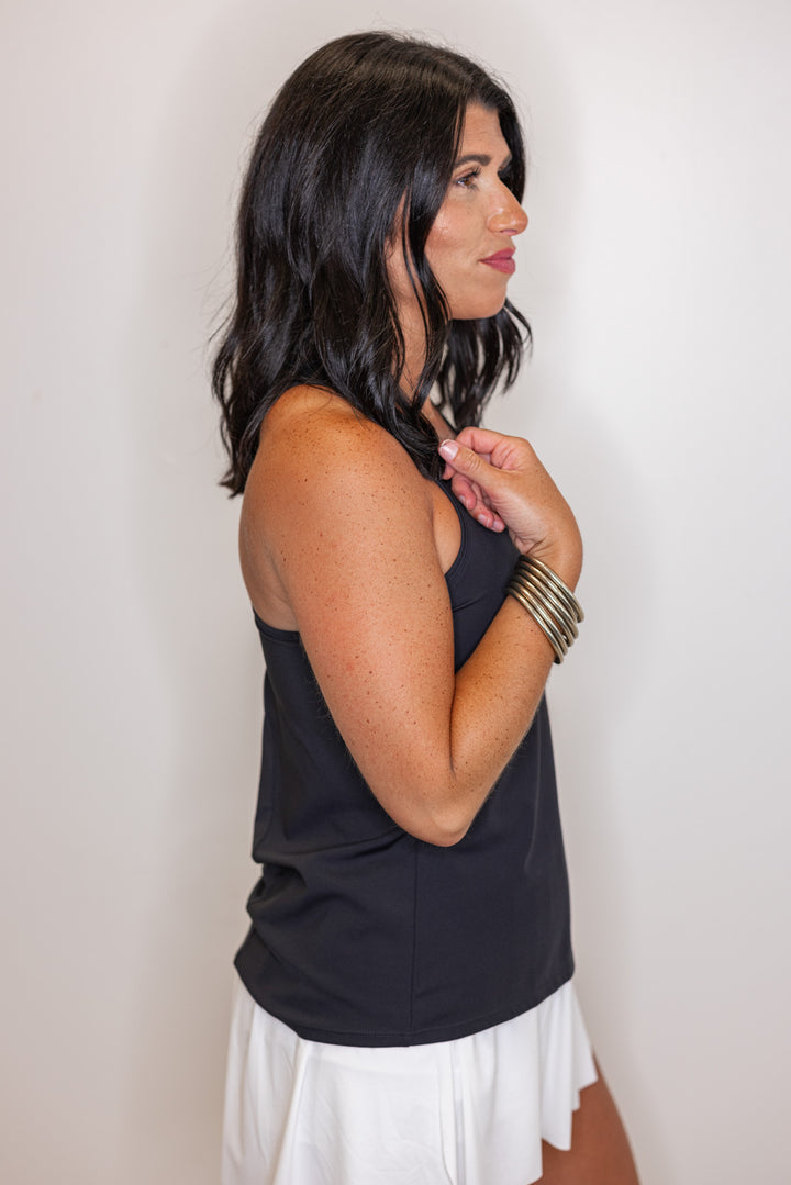 Mono B black racerback activewear tank side