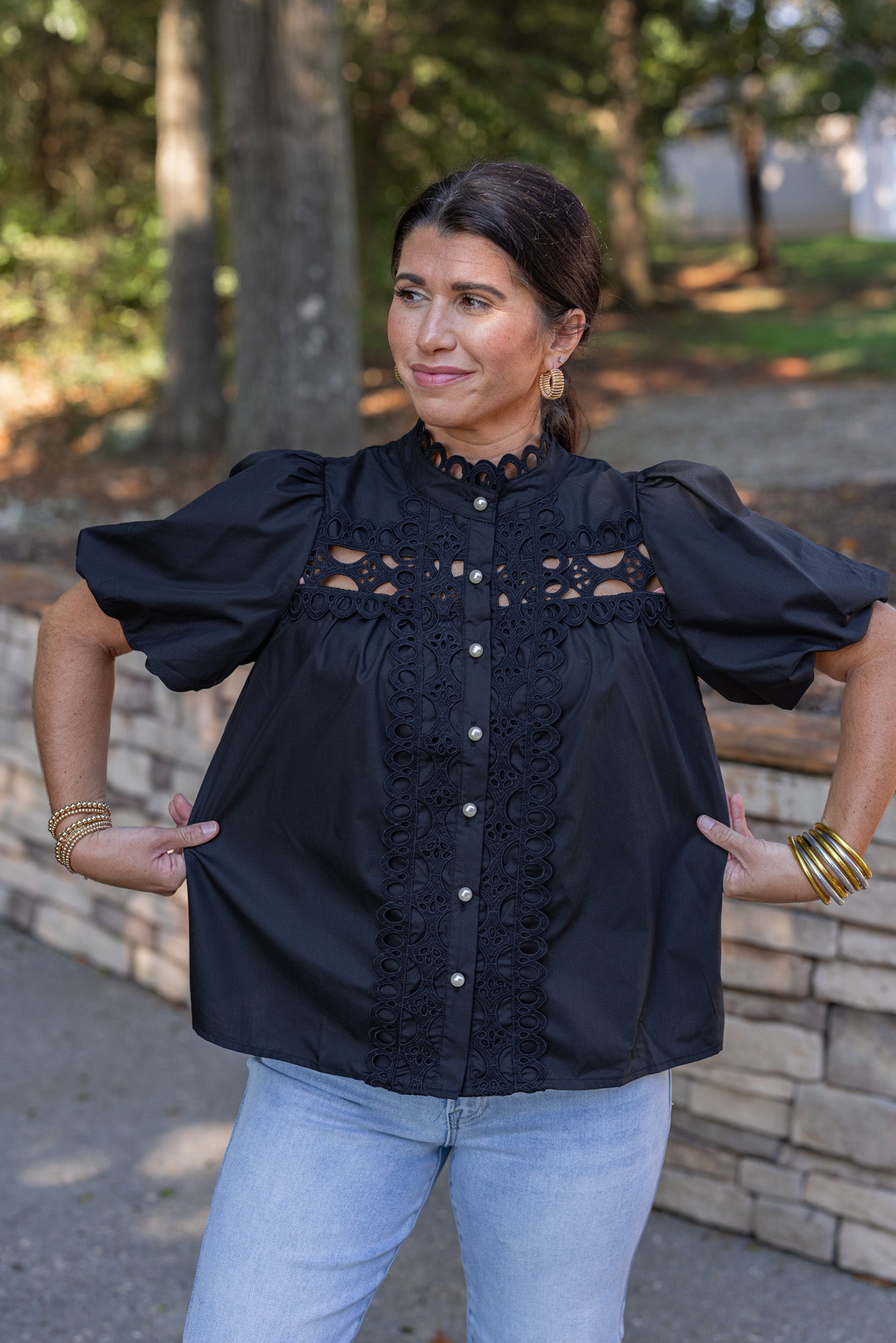 Black Embroidered Lace Top | Purple Door Boutique | Commerce GA