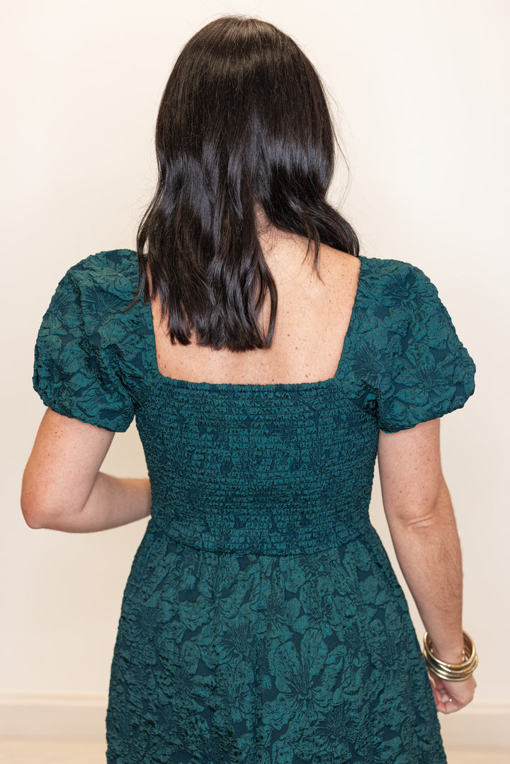Jacie Jacquard Forest Green Midi Dress