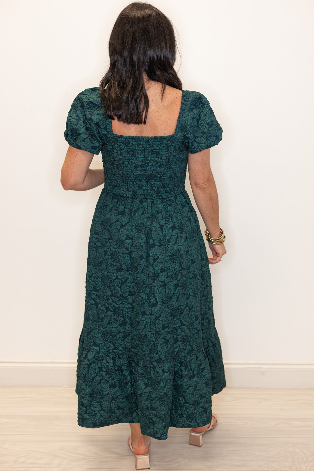 Jacie Jacquard Forest Green Midi Dress