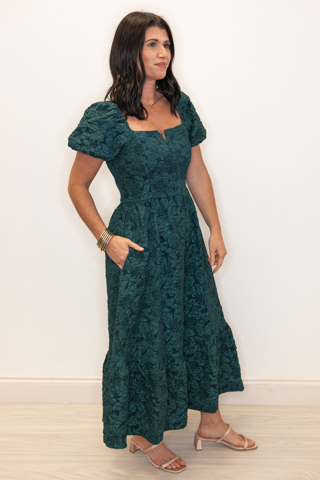 Jacie Jacquard Forest Green Midi Dress