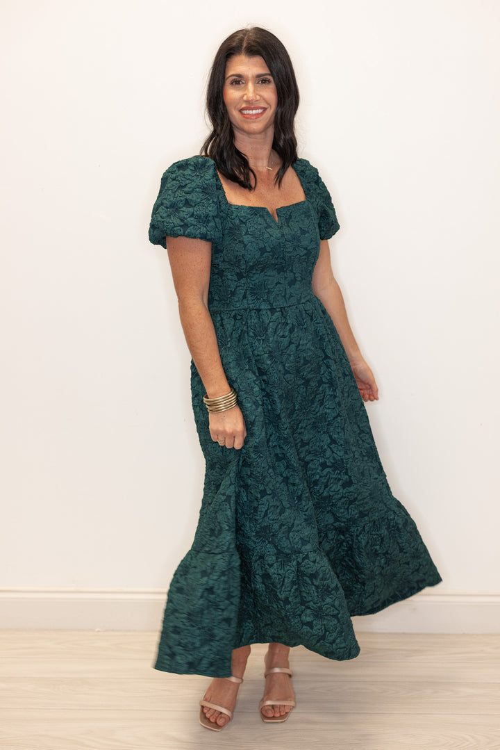 Jacie Jacquard Forest Green Midi Dress