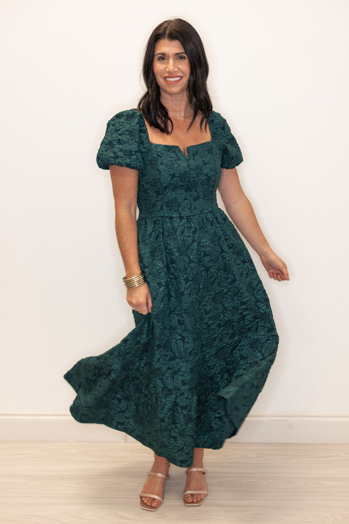 Jacie Jacquard Forest Green Midi Dress