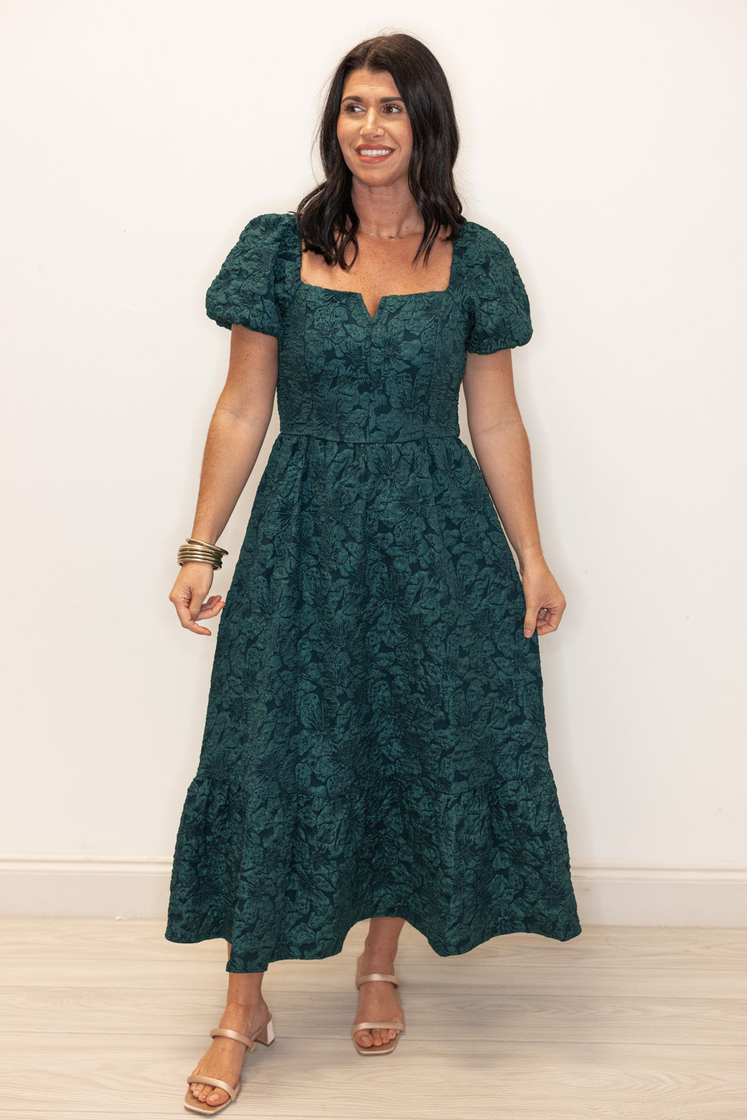 Jacie Jacquard Forest Green Midi Dress