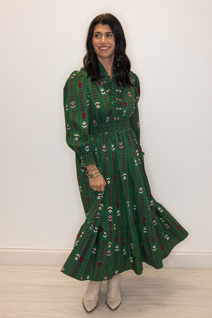 Pretty Petals Green Midi Dress