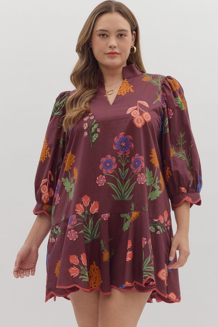 entro plus size plum floral fall dress front