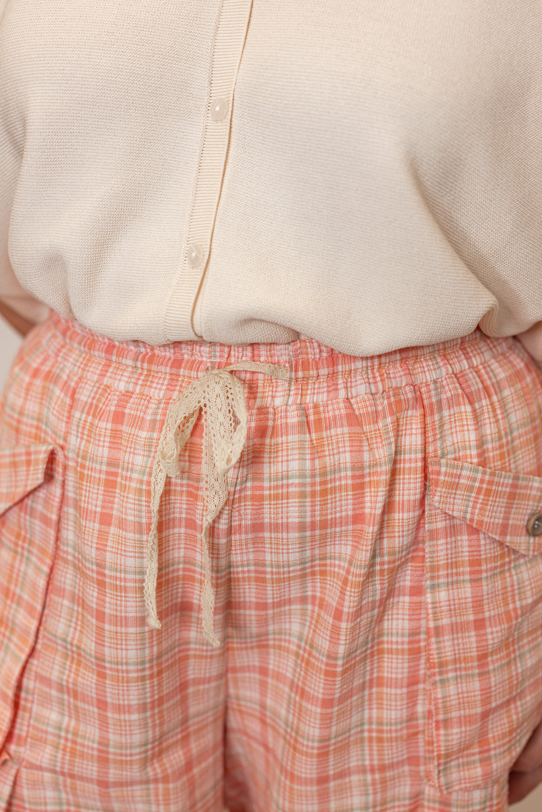 peach plaid linen jogger pants
