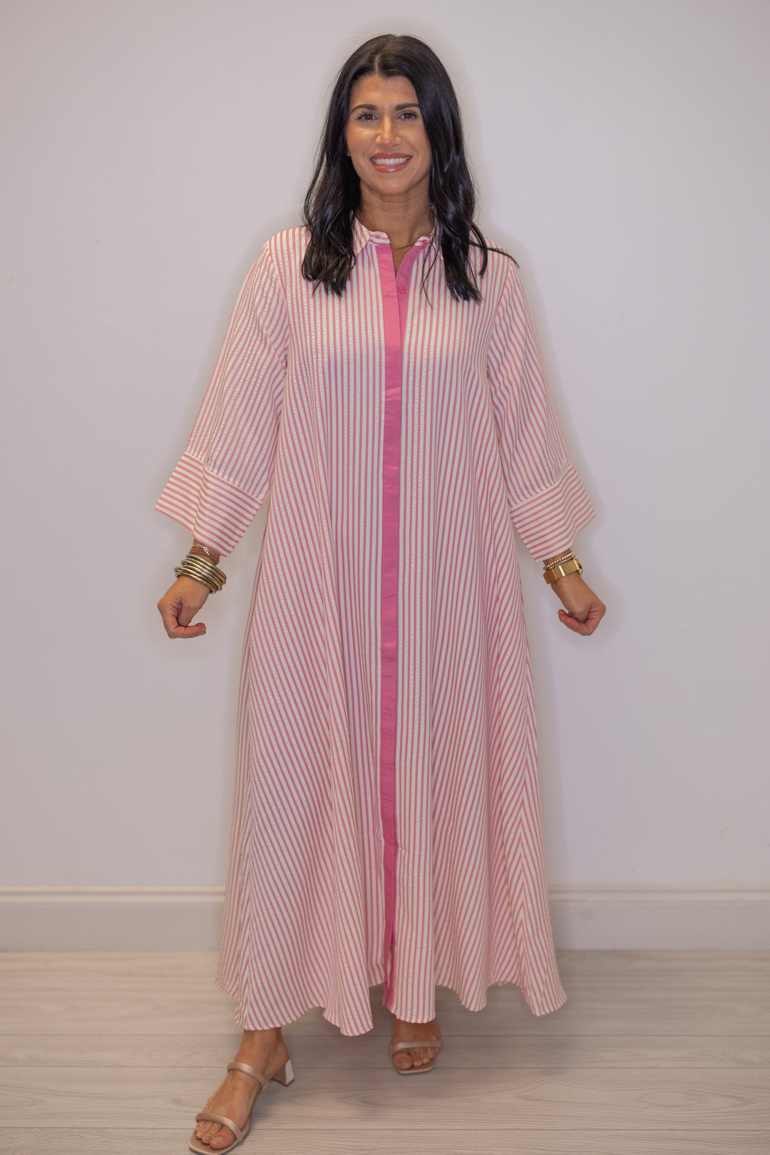 Women's striped light pink maxi dress by Entro