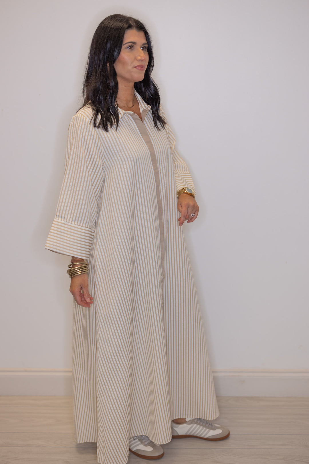 Women's Entro Beige and White Striped Maxi Dress Purple Door Boutique Women's Entro Beige and White Striped Maxi Dress Purple Door Boutique