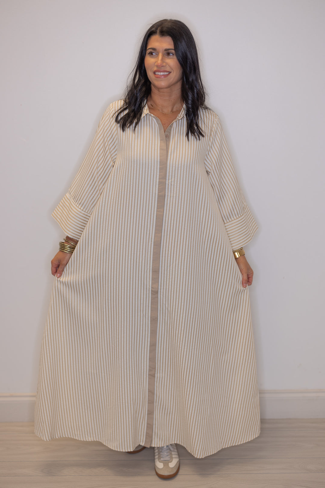 Women's Entro Beige and White Striped Maxi Dress Purple Door Boutique Women's Entro Beige and White Striped Maxi Dress Purple Door Boutique