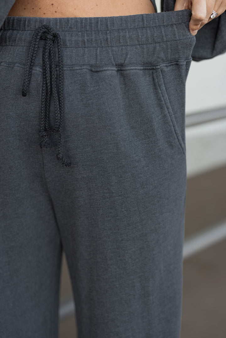 washed black cotton knit wide leg with wide elastic waistband