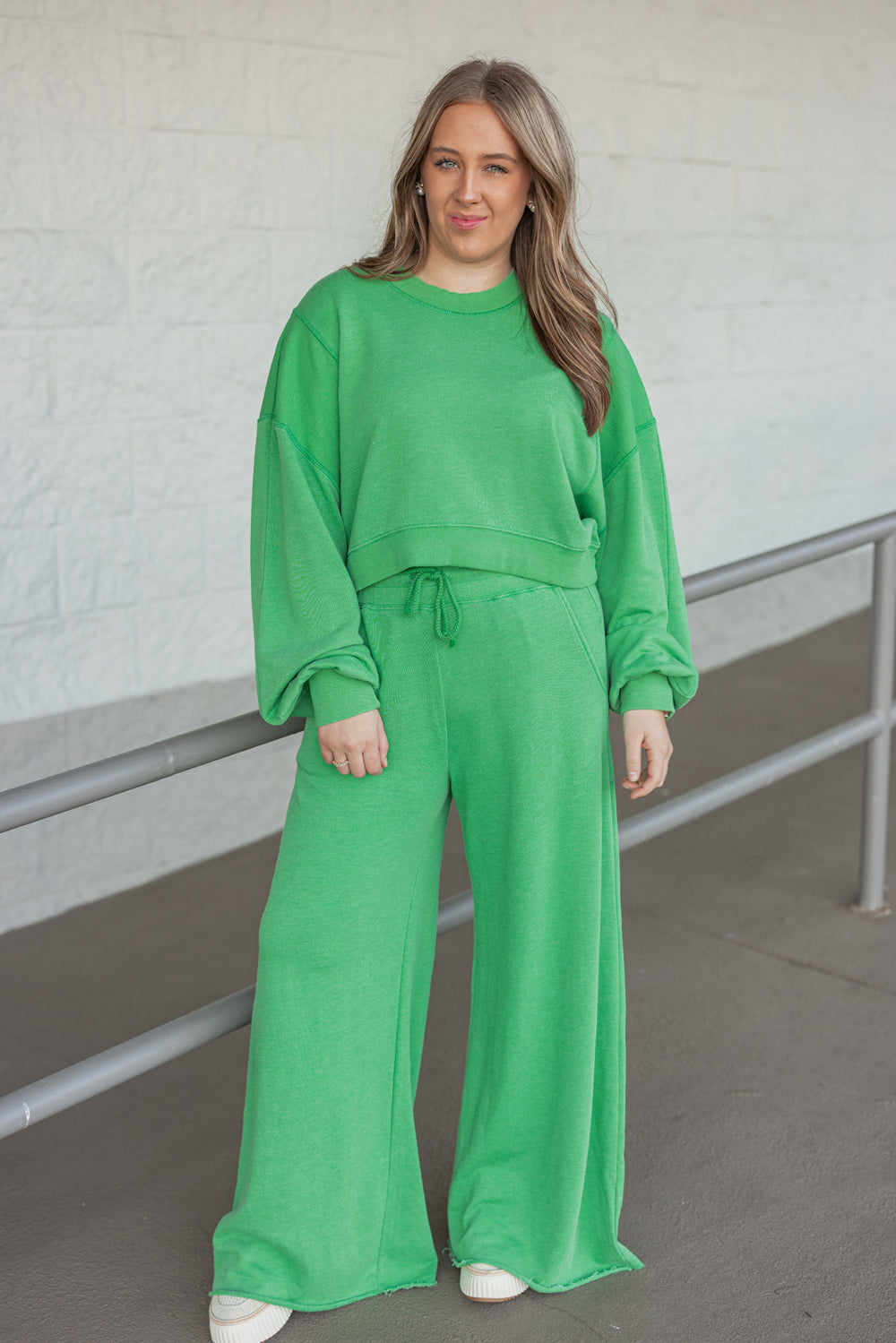 women's green wide leg lounge pants matching set