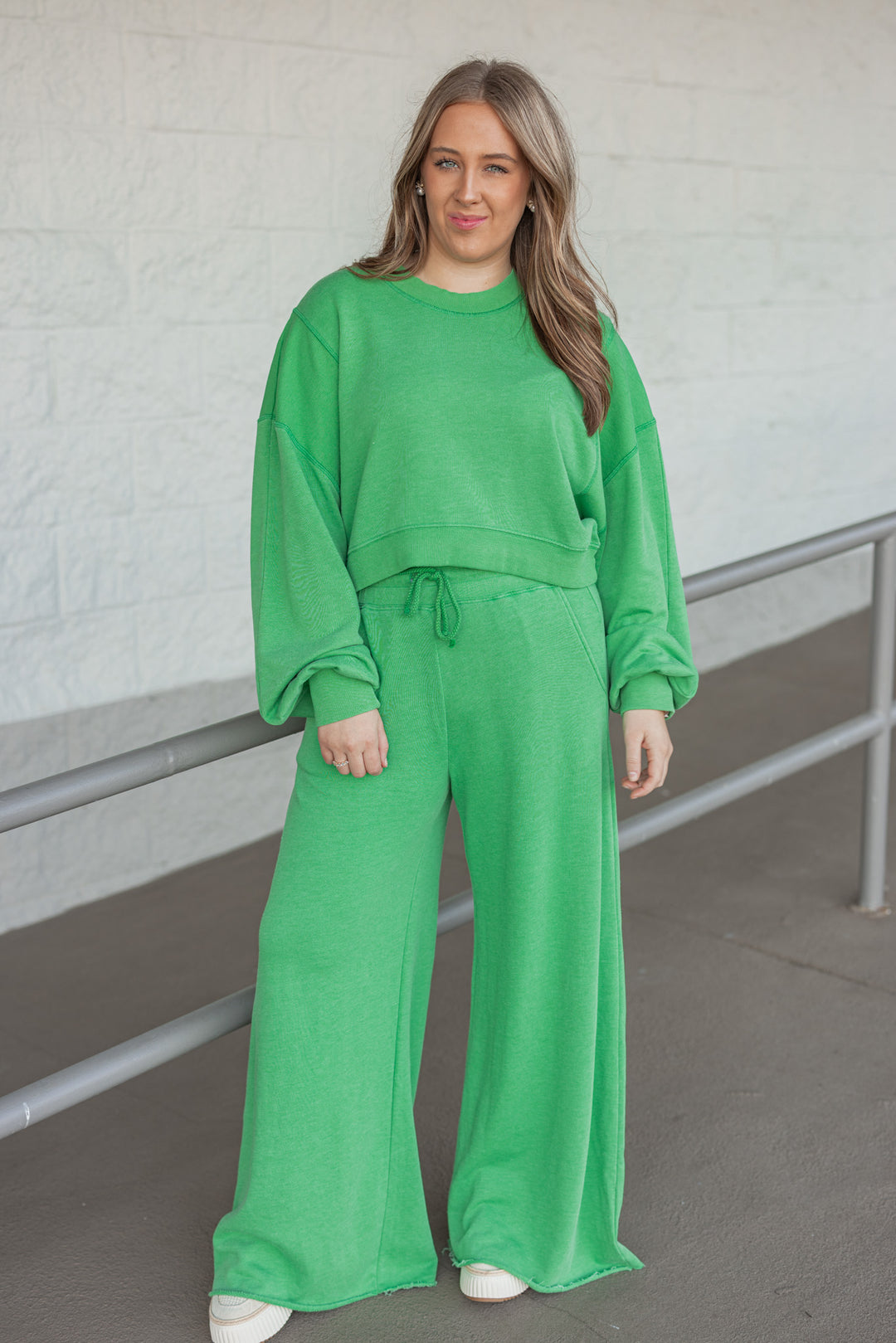 women's green wide leg lounge pants matching set