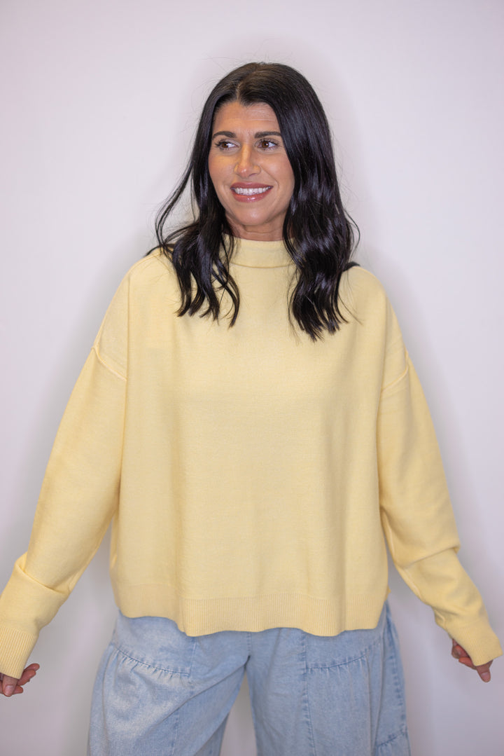 Women's butter yellow knit mock neck top by Wishlist