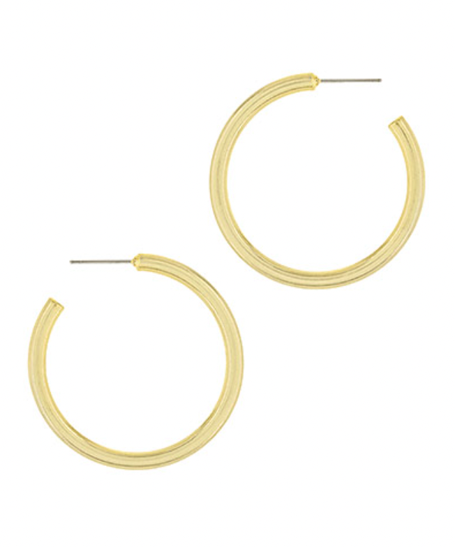 Worn gold hoop earrings 40mm